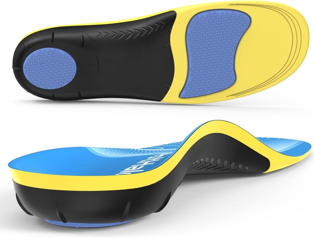 Plantar Fasciitis Insoles - High Arch Support Inserts, Gel Cushion, Relief for Flat Feet - 220+ lbs Orthotics Insoles Ideal for Work Boots (Blue, Men 9-10.5 | Women 10-11.5)