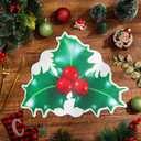 Remerry 6 Pcs Christmas Placemats Leather Triple Leaf Holly Berries Place Mats Washable Non-Slip Seasonal Winter Table Mats for Christmas Decoration Kitchen Dining Table Holiday Party