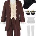 aicoaub Kids Colonial Costume Boys 18th Century America Cosplay Costume with Hat (9-10 Y, Brown)