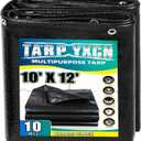 Black Tarp 10x12 Feet, 10 Mil Thick Waterproof Poly Tarps Cover UV Resistant, Rip & Tear Proof with Metal Grommets Every 20 Inches