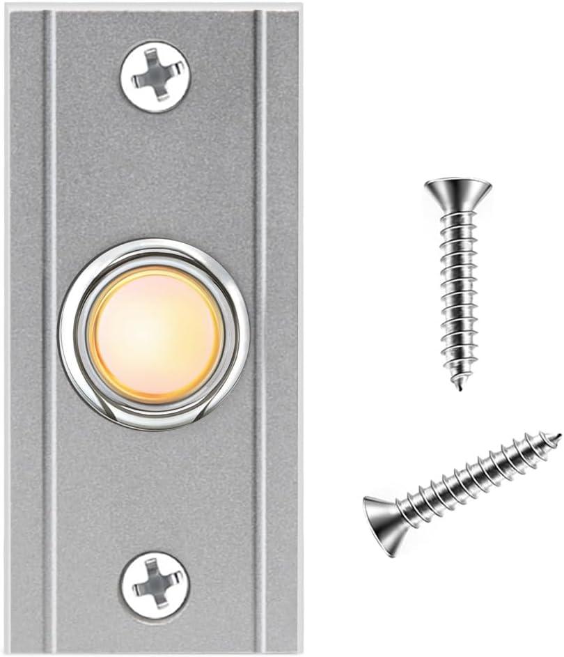 Metal Doorbell Button Wired Button LED Lighted Door Bell Wall Mounted Door Bell Push Buttons for Home, Vintage Doorbell Buttons Replacement Most Door Chimes (Silver Gray)