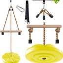 KINSPORY Disc Swing for Kids, Swing Set Accessories, 7FT Height Adjustable Gym Monkey Bars, Hanging Tree Seat for Backyard, Outdoor Play Equipment (Yellow)