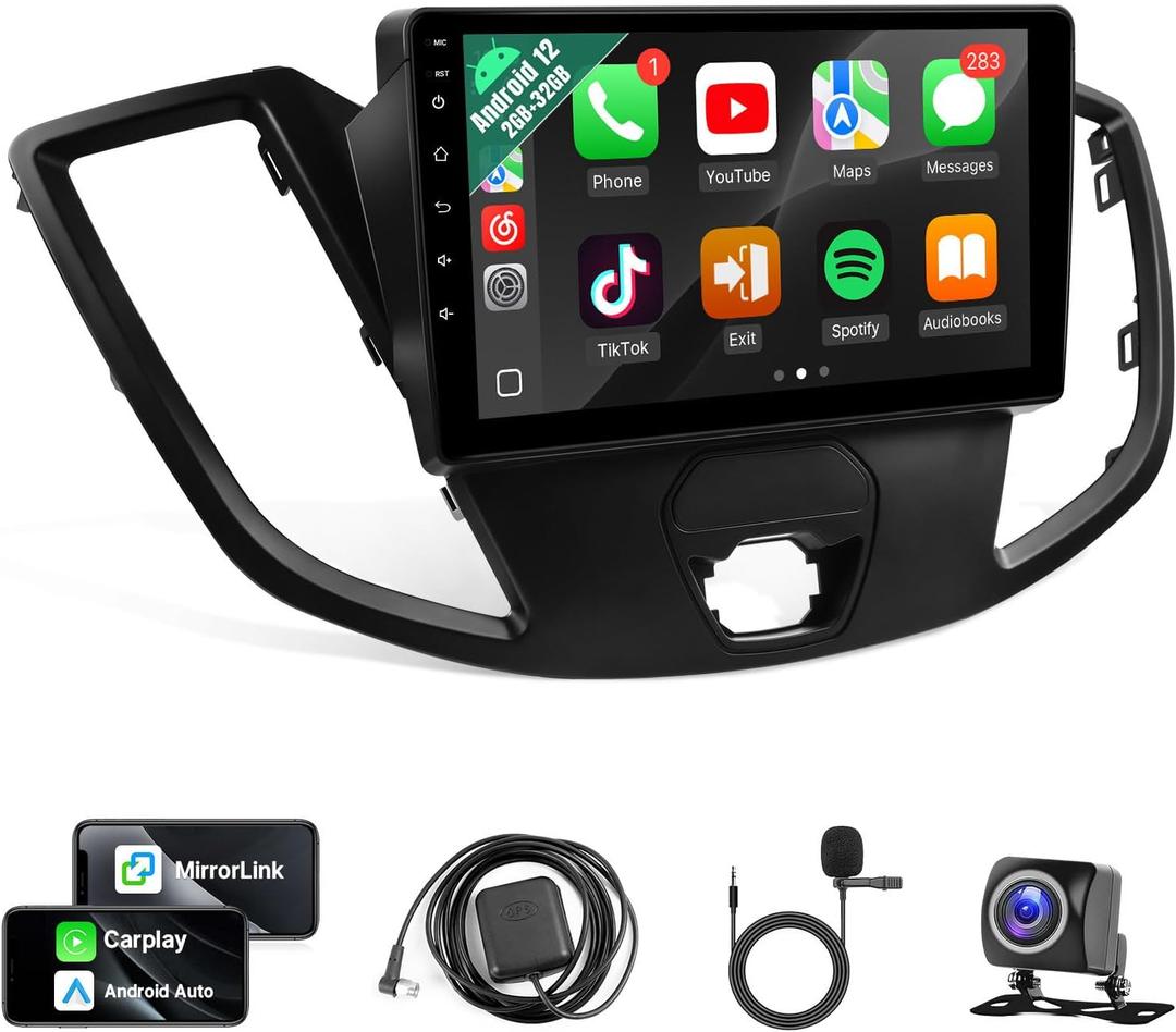 Leadfan Car Stereo for Ford Transit 2013 2014 2015 2016 2017 2018 2019 Wireless CarPlay Android Auto, 9 IPS Touch Screen Car Radio for Transit Bluetooth FM WiFi GPS Navigation Backup Camera Mic