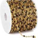 33 Feet Gold Enamel Chains Bulk, 2mm 18K Gold PVD Plated 304 Stainless Steel Black Enamel Beaded Cable Link Chain Roll Spool for Jewelry Making