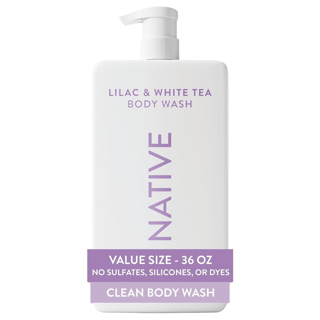 Native Body Wash for Women & Men, Lilac & White Tea, 36 oz Pump Bottle, Sulfate-Free & Gentle