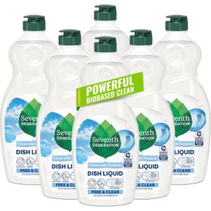 Seventh Generation Dish Liquid Soap Free & Clear liquid soap Pack of 6 Dishwashing Soap Dish Soap for sensitive skin 19 oz