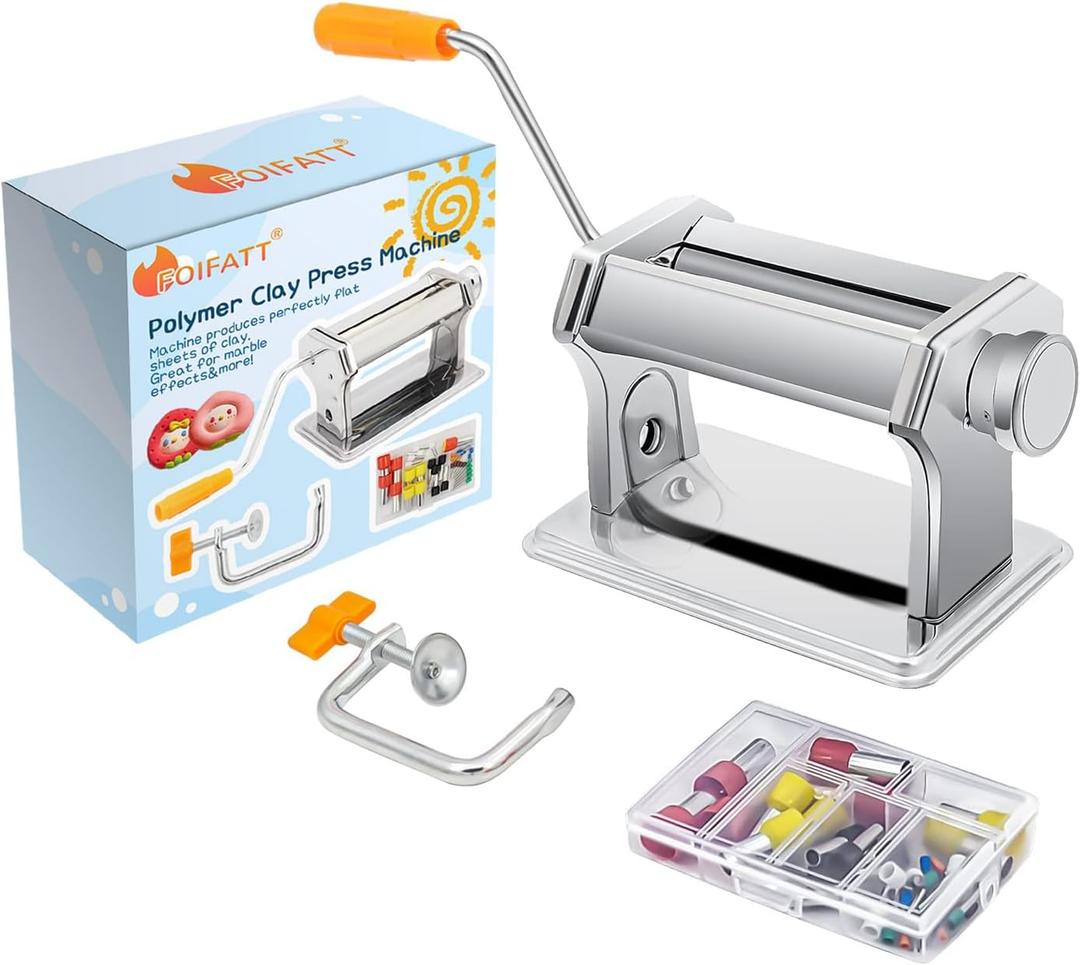 Polymer Clay Press Machine, Craft Clay Mixers Machine and 40PCS Polymer Clay Cutters Mold, Stainless Steel Handmade Clay Rolling Machine for DIY Craft - 6 Thickness Options