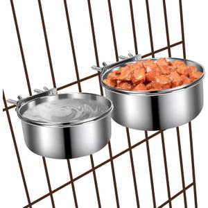 Dog Kennel Food and Water Bowls, 2 Pack Hanging Metal Dog Bowls No Spill, Stainless Steel Pet Dish for Small & Medium Breed Pets (6.3 x 2.6” & 5.5 x 2.4”)