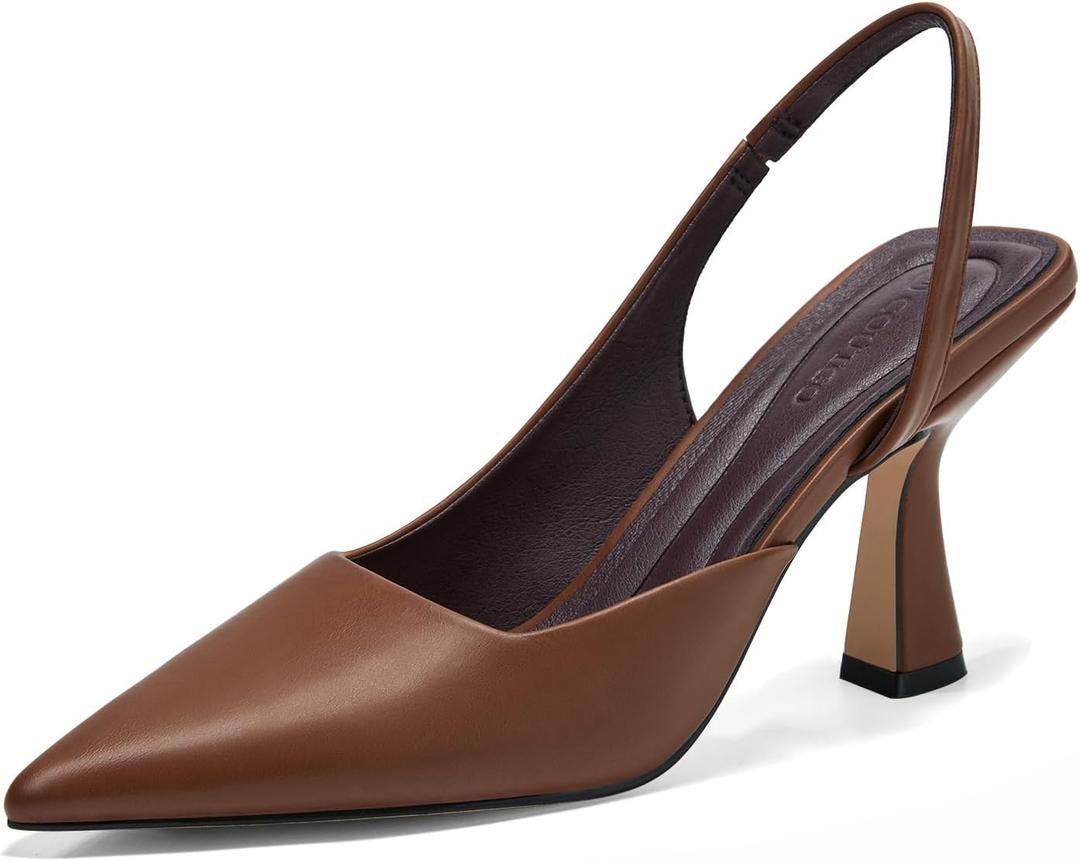 Coutgo Womens Slingback Stiletto High Heels Closed Pointed Toe Pumps DOrsay Sexy Office Dress Shoes (11, Brown)