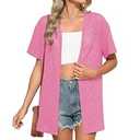LILBETTER Womens Swimsuit Cover Up Short Sleeve Beachwear Oversized Bikini top(Rose Red Small)