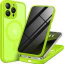 BERFY for iPhone 14 Pro Max Case, Compatible with MagSafe, Built-in Privacy Screen Protector, Camera Protection, Shockproof Full Body Phone Case 6.7", Translucent Neon Green