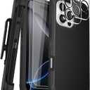 for iPhone 16 Pro Case 6.3" Belt Clip Kickstand with 2 Screen Protector & 2 Camera Lens Protector, Full Body Protection Heavy Duty Case Cover (Black+Clip)