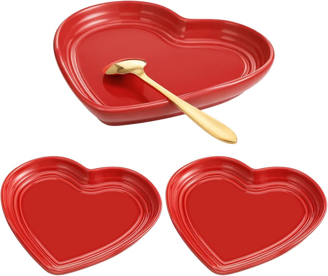 3 Pcs Red Heart Shaped Spoon Rest Mother's Day 5 Inch Heart Ceramic Spoon Holder Cooking Utensil Rest for Stove Top Spatula Kitchen Counter Dining Cute Birthday Mother's Day