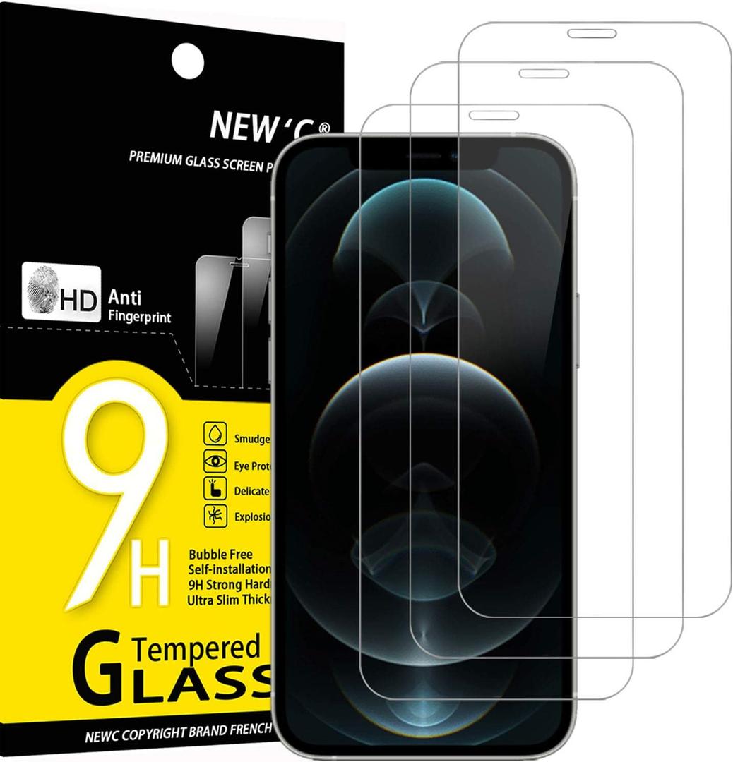 NEW'C 3 Pack Designed for iPhone 12 Pro Max Screen Protector (6.7"), Enhanced Tempered Glass Protection, Case Friendly Anti Scratch Bubble Free Ultra Resistant | Tempered Glass, Case Friendly, Anti Scratch, Bubble Free, Ultra Resistant (Transparent)