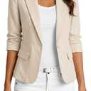 Mina Self 2026 Women's Summer 3/4 Sleeve Linen Blazer - Lightweight Breathable Fully-Lined Slim Office Jacket with Pockets (Beige, L)