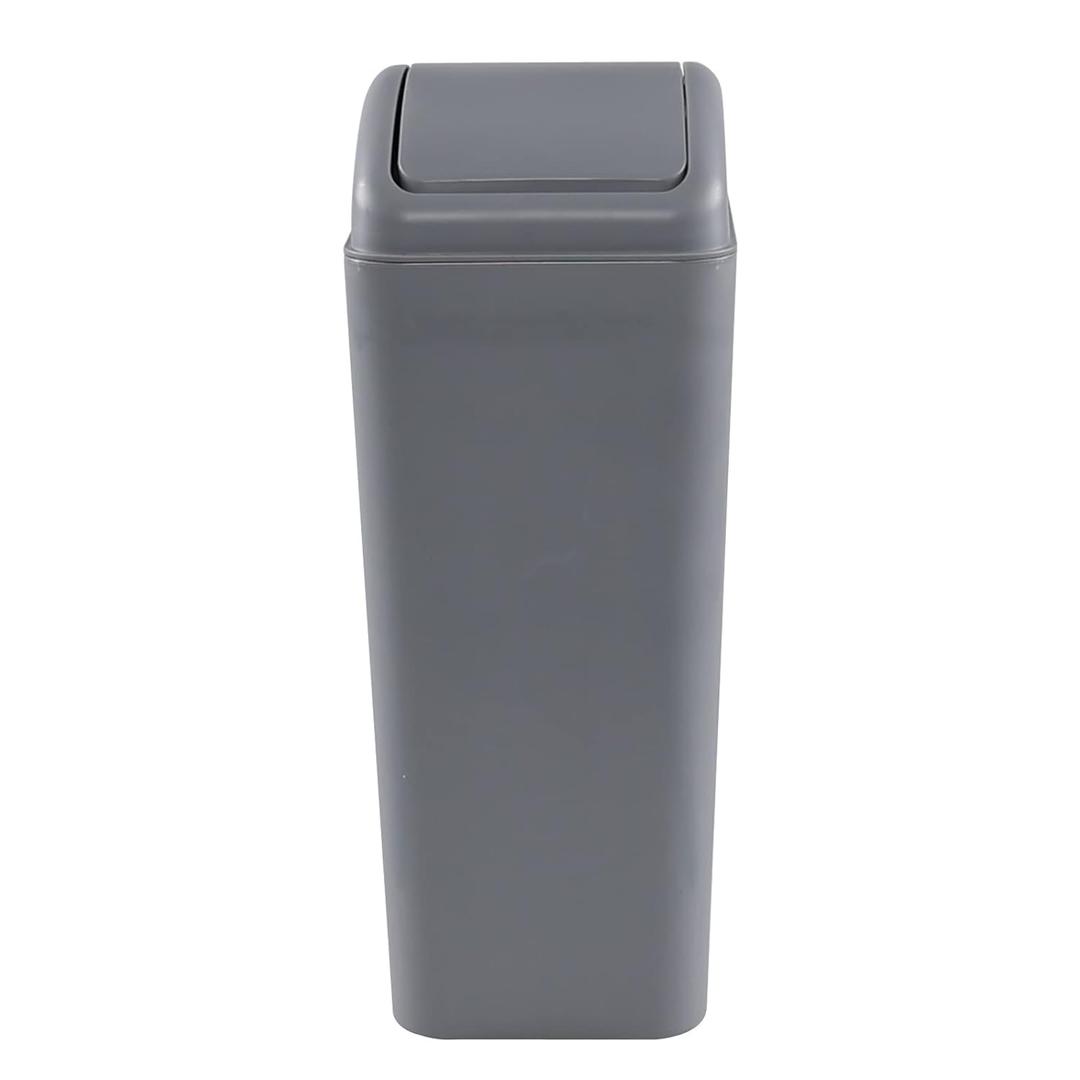 Plastic Waste Bin with Swing Lid, 14 Liter Garbage Can, 1 Pack (Grey)