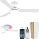 42 inch RGB Ceiling Fan with Light, Smart App & Remote Control Low Profile Flush Mount, Music Sync Lighting, 6-Speed Quiet Reversible DC Motor, 4CCT Dimmable for Home Office Party,White