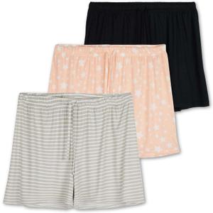Real Essentials 3 Pack: Womens Ultra-Soft Comfy Stretch Pajama Lounge Shorts Elegant Sleepwear (3X, Set a)