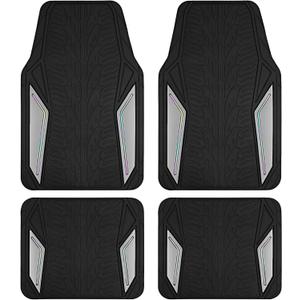 PIC AUTO Rubber Floor Mats, Silver Aluminum Film with Colorful Piping Floor Mats for Cars, Car Mats with Non-Slip Backing, All-Weather Protection, Trim-to-Fit Liner for Cars, SUVs, Trucks, Vehicles