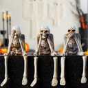 Halloween Decorations Indoor Skeleton Statues See Speak Hear No Evil Figurines for Mantel Table - Realistic Resin Skull Spooky Gothic Home Decor Set of 3