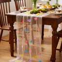 Newwiee Champagne Wildflower Table Runner 10ft Floral 3D Tulle Lace Table Runner Seasonal Sheer Spring Summer Tablecloth for Holiday Kitchen Dining Decor Wedding Birthday Bridal Shower Tea Party