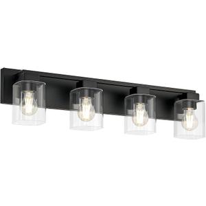 4-Light Matte Black Bathroom Light Fixtures, with Clear Glass Shade