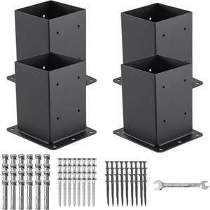 4x4 Post Base 4 Pcs, (Inner Size 3.6x3.6) Post Anchors, 13GA Thick Solid Steel & Black Powder Coated,Deck Post Brackets Support Deck Base Plate Pergola Brackets Fence Kit Mailbox Mount