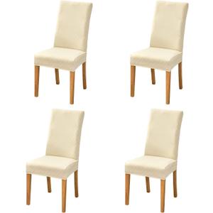 SoulFeel Set of 4 Lattice Chair Covers, Removable and Washable Stretch Spandex Jacquard Parsons Dining Room Chair Seat Protector Slipcovers for Kitchen (Solid Champagne)