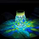 Mosaic Garden Decor Solar Outdoor Hanging Lights,Solar Mosaic Lanterns Christmas Gifts for Women Mom Grandma Halloween and Garden,Patio,Pathway & Yard Dcor (Bule)