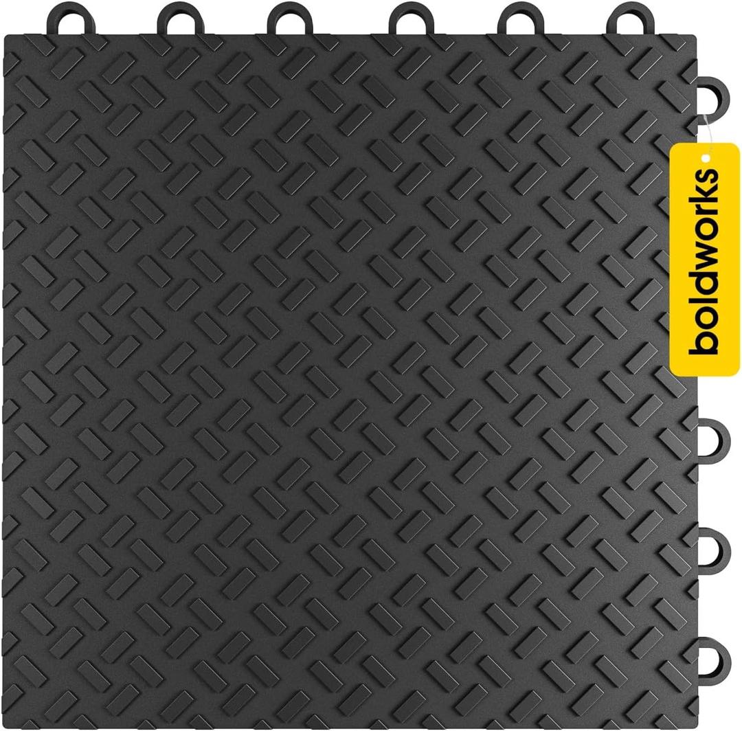 Garage Floor Tiles Interlocking Garage Flooring Tiles Pack of 48 Antislip Oil and Stain Resistant for Garages Shop Floors Basements 40000 LBS Load Capacity (Black, 12 inch x 12 inch, Non Drain Tiles)