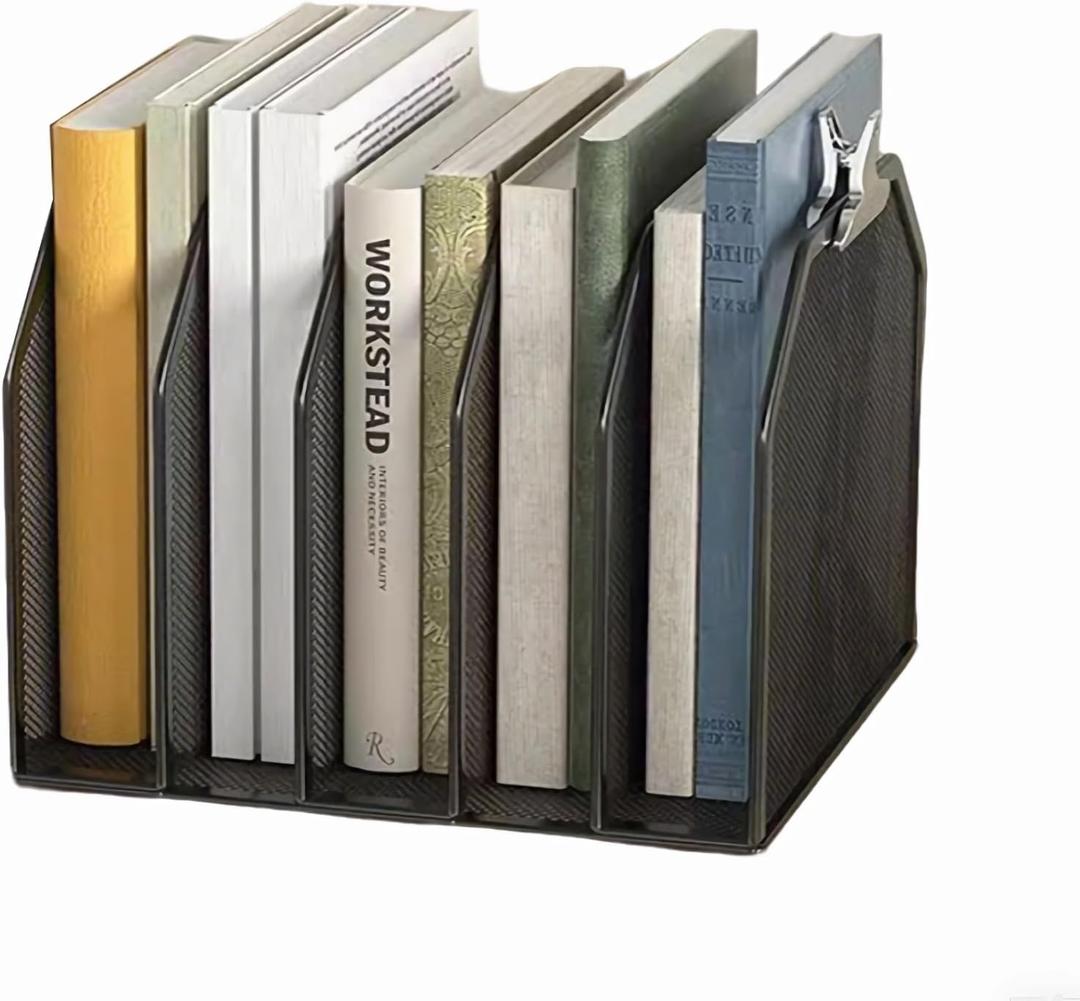 5 Vertical Desk Mail Organizer, Metal Mesh Desktop File Organizer with 5 Vertical Slot - Black, Letter Organizer Rack for Letters, Postcards, Stationery
