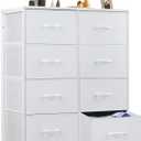 Sweetcrispy Dresser for Bedroom, Chest Organizer Unit with 8 Fabric Bins, Fabric Storage Tower, Drawer Organizer with Steel Frame, Wooden Top for Nursery, Living Room, Closet (31.5"D x 11.8"W x 36.4"H (8 Drawers), White)