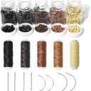 Hair Extensions Tool Kit: 2500 Pcs 5 Colors Silicone Lined Micro Links Rings Beads with 5 Rolls Sewing Waxed Threads and 8 Pcs C/J/I Needles for Hair Extensions Hand Sewing Wig DIY Craft