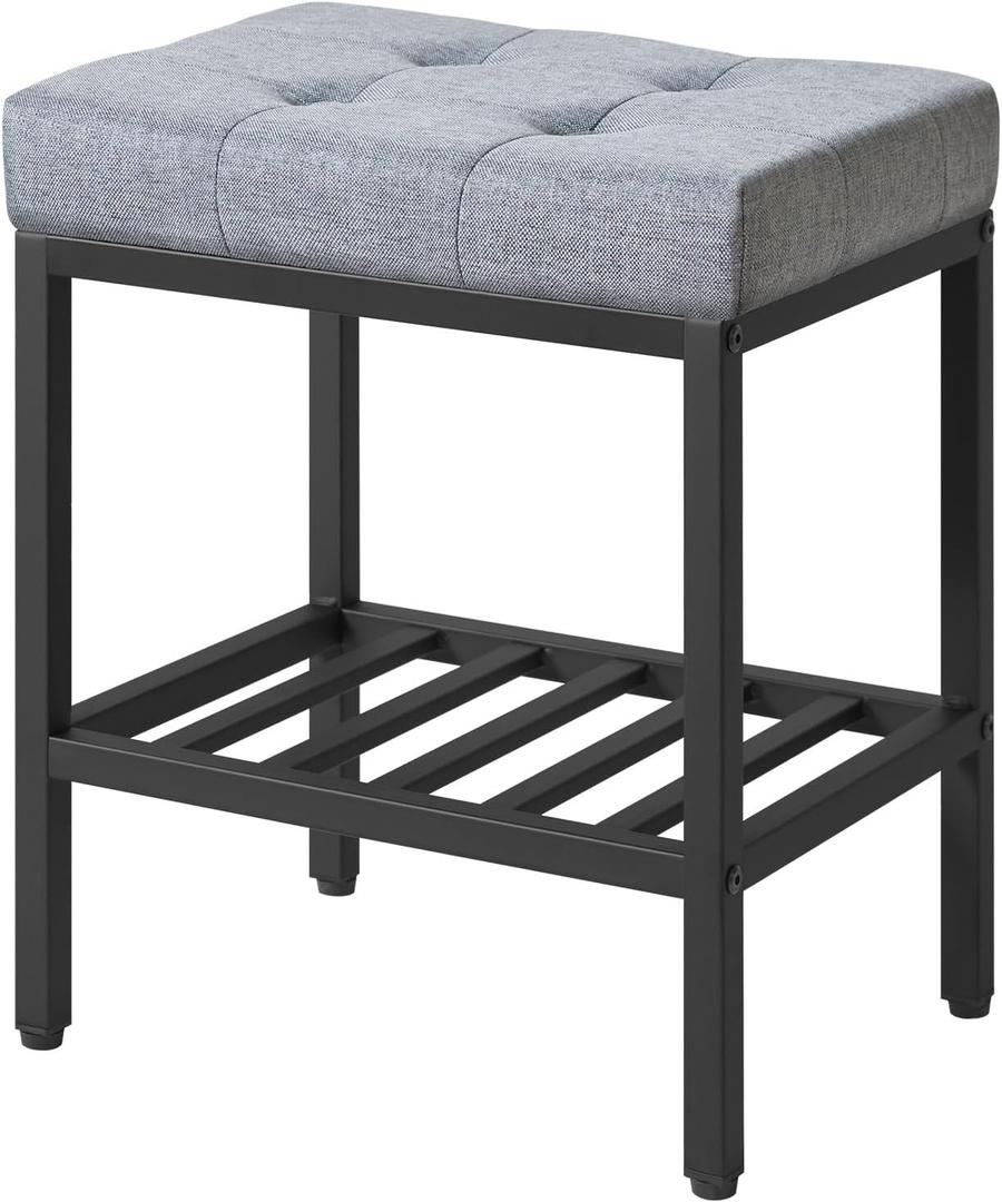 IBUYKE Rectangular Makeup Stool with Adjustable Feet and Storage Space, Footrest Chair, Linen Seat Vanity Stool, Multi-Use as Small Side Table or Ottoman, for Bedroom, Blue Gray WBD017L