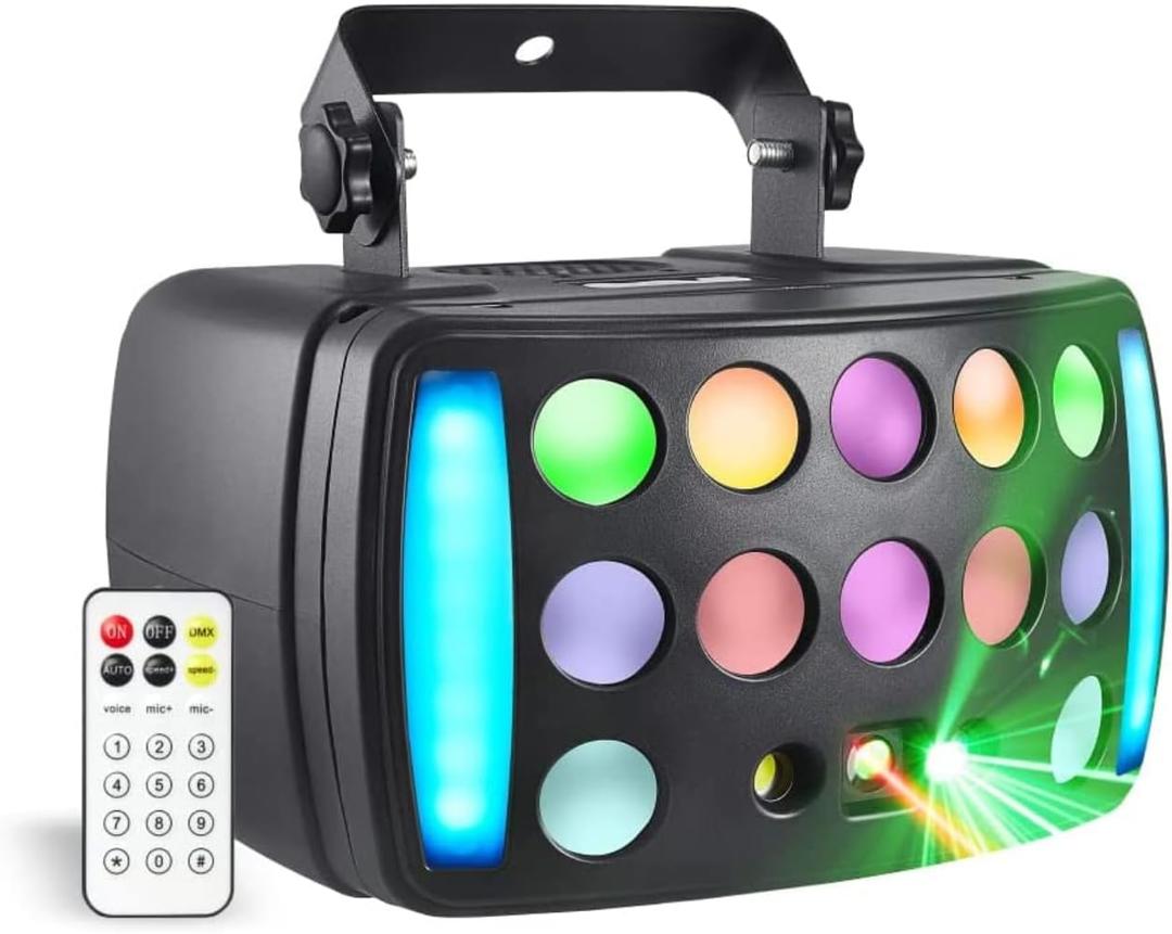 DJ Lights Party Light, Stage Disco Light 4 in 1 RGBW Derby Beam, Led Strobe, Remote & DMX Control Perfect for Wedding Bar Club Disco Party Festival Stage & DJ Lighting, Black