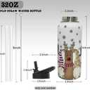 Insulated Christmas Water Bottle 32 oz, Snowman Reindeer Gnome Water Bottle with Straw, Reusable Leakproof Water Bottle Stainless Steel, Christmas Gifts for Women (white brown red)