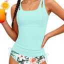 NAPU Girls Tankini Swimsuit Two Piece Swimsuits Bathing Suit Girls' Swimwear Drawstring Tank Top and Swim Bottoms (Blue, Size 11-12Y)