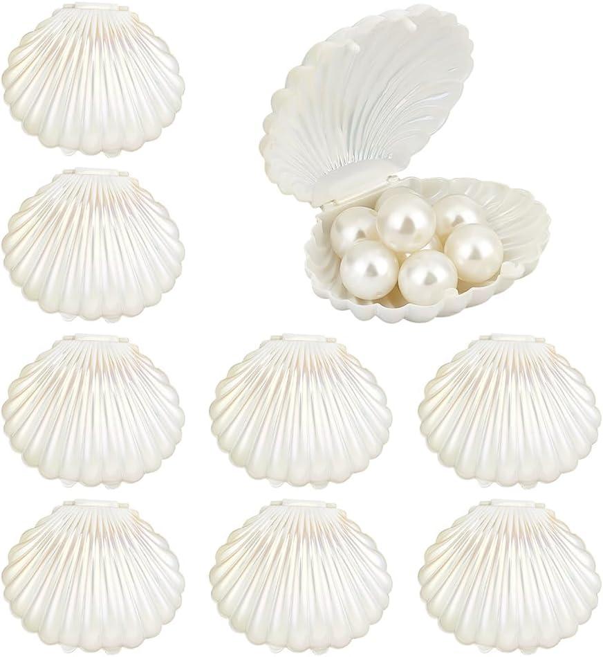 PH PandaHall 10pcs Seashell Box Container, Plastic Shell Shaped Jewelry Storage Holder White Seashell Boxes for Mermaid Beach Wedding Birthday Party Favors Christmas Home Decor, 3x3.5x1.7inch