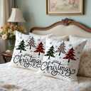 Merry Christmas Tree Pillow Covers 18x18, Winter Home Decor, Red and Green Plaid Leopard Xmas Tree Snowflake Decorative Pillow Covers for Couch Sofa Bedroom Living Room Home (Style02)