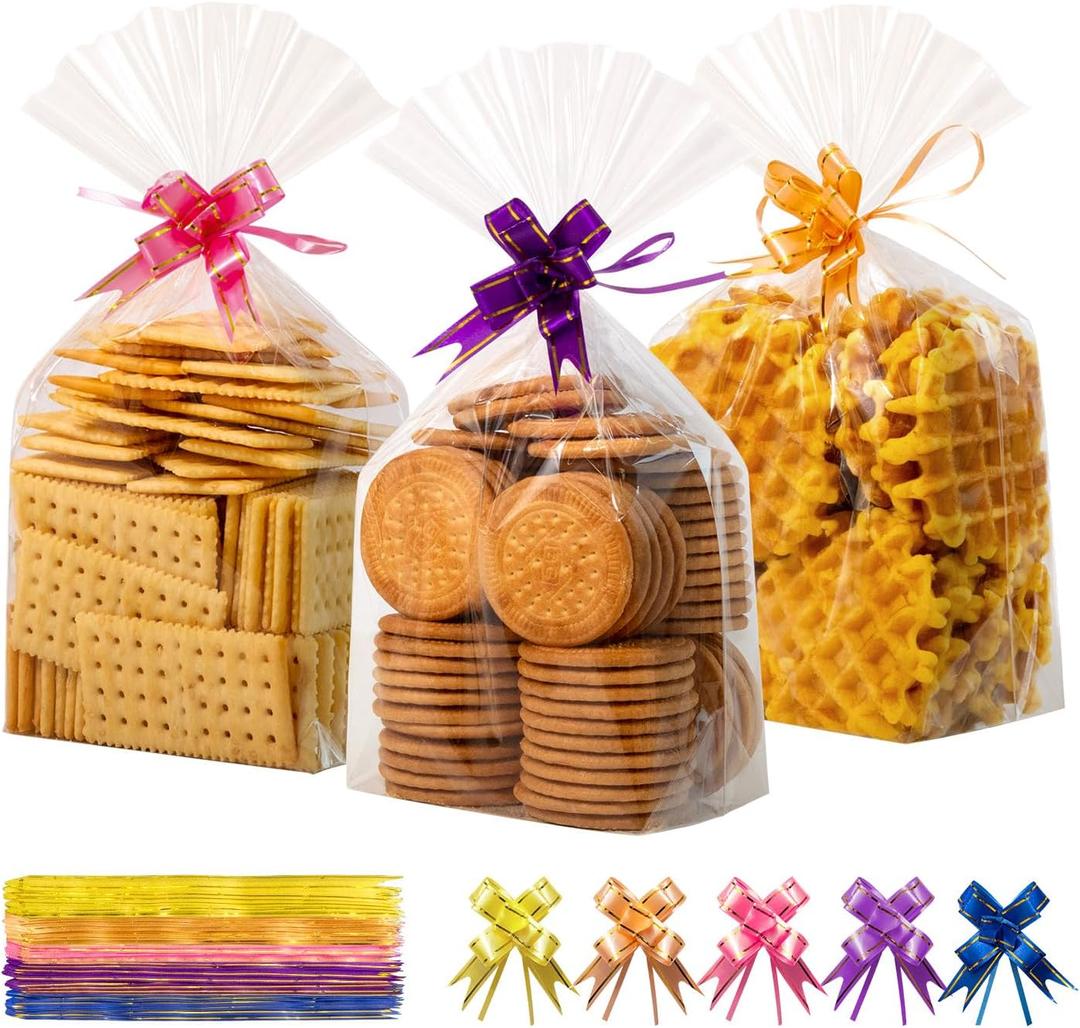 3 x EASYYOURHOME 100PCS Gift Wrap Cellophane Goodie Bags with Bottom, Clear Plastic Treat Bags for Packaging Gift Candy Dessert Snack Cookie Chocolate Party Favor(8 * 11inch)