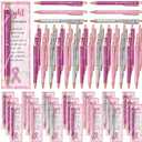 50 Set Breast Cancer Awareness Gifts Glitter Pens Bulk Pink Ribbon Breast Cancer Accessories with No One Fights Alone Cheer Up Cards for Women Survivor Patients Public Charity Events