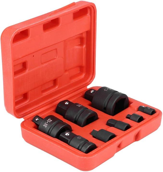 Metric Deep Impact Socket Set, 8 Piece Chrome-Vanadium Steel with Plastic Case, 1/4" 3/8" 1/2" 3/4" 1