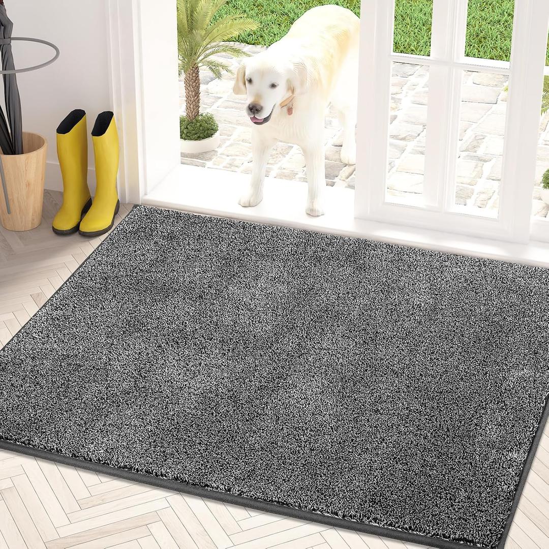 PURRUGS Dirt Trapping Door Mat 34" x 59", Non-Slip Machine Washable Entryway Rug, Dog Doormat, Indoor Front Door Mat, Super Absorbent Entry Rug for Muddy Shoes & Paws, Light Grey-Dark Grey