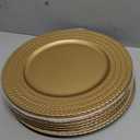 SOUJOY 12 Pack Plastic Gold Charger Plates, 13 Inch Dinner Plate, Leaf Trim Antique Charger Plate for Weddings, Parties, Anniversary, Thanksgiving, Christmas