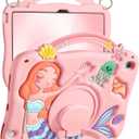 Boaretiu for iPad 10th Generation Case - Girls Teens Cute Cartoon Pk Mermaids 10.9 Inch 2022 Tablet Cover with Strap & Rotating Stand Soft 3D Silicone Funda for iPad 11th 11 Inch 2025 (Pink)