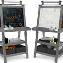Elevon Art Easel for Kids, 3 in 1 Adjustable Wooden Kids Drawing Easel, Double-Sided Whiteboard, Chalkboard & Paper Roll, 2-Tier Rack with 2 Storage Boxes, Standing Easel for for Painting & Drawing