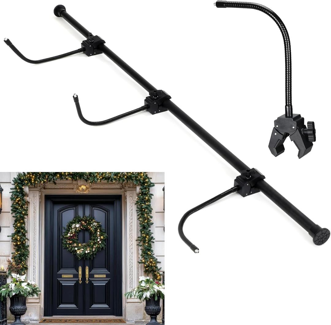 Geelin Front Door Garland Hanger for Christmas Adjustable Wreath Hanger Suitable for Different Doors with No Nails or Screws Heavy-Duty Cast Iron for Holding Christmas Wreaths Decor(27.6" - 47.2")