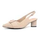NEWBELLA Women's Knit Ankle Strap Pumps - Pointed Toe Slingback Block Heels, Breathable Office & Party Heels with Chunky Heel for All-Day Comfort, Size 8.5