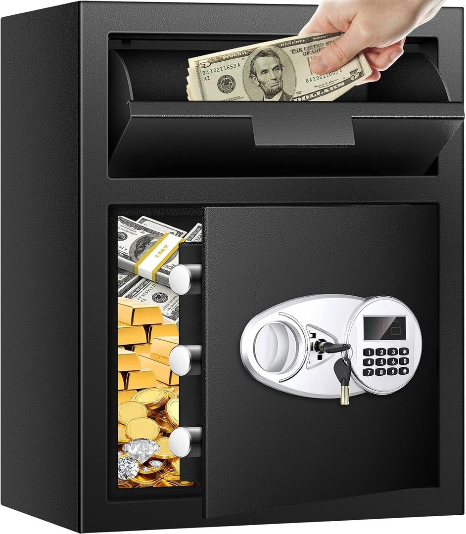 2.8 Cuft Depository Safe with Drop Slot, Anti-Theft Cash Drop Safe with Digital Keypad, Heavy Duty Drop Slot Safes with LCD Display, Drop Commercial Safe for Business Mail Church
