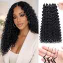 12 Inch 100 Strands Deep Wave Feather Crochet Hair Pre-Looped for Black Women, 180g Synthetic Pre Separated Invisible Knotless Crochet Bundles, Feathered Tip Braids Extensions(#1B)